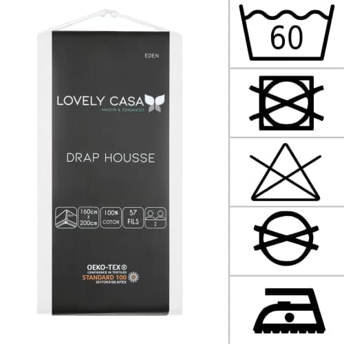 STOF - Drap Housse -Taille 160x200 cm Grand Bonnet 30 cm -100% Coton certifié Oeko-Tex - Couleur Blanc -Modèle Eden - Linge de Lit pour Maison - Doux et Confortable pour Nid Douillet