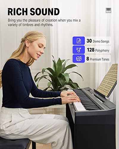 Donner Piano Numérique 88 Touches Pondérées, Semi-lestées, Clavier électrique Fullsize pour Débutant avec 3 Pédale et Support Détachable de Piano, DEP-10