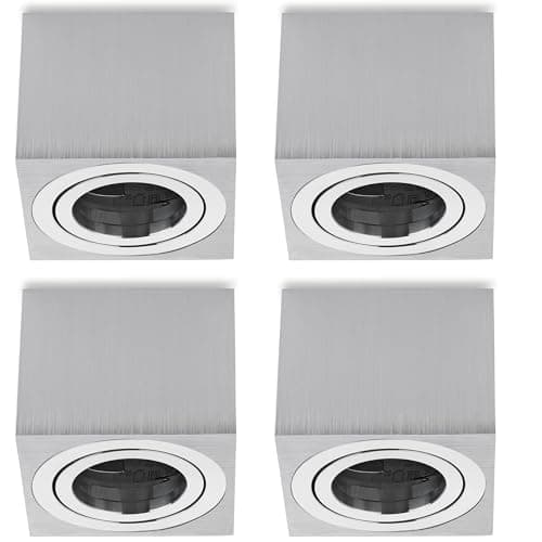 Sweet Led Set de 4 spots de plafond LED plats 50 mm Spot en aluminium brossé carré Spots LED à poser orientables 80 x 80 mm Plafonnier 230Volt