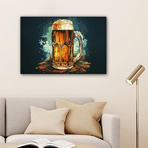 MuchoWow© Impression sur Toile Decoration Murale Peinture 60x40 cm Tableaux Decoratifs Muraux Décoration Chambre Rétro - Bière - Pulpe - Verre - Peinture - Bleu