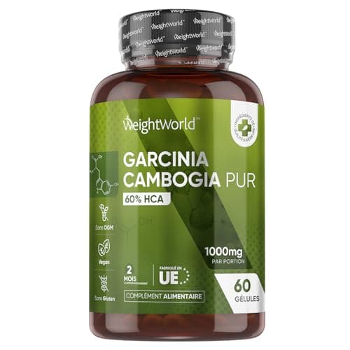 Garcinia Cambogia Extrait 60% HCA - 60 Gélules Vegan - Garcinia Cambogia Extra Fort Riche en Acide Hydroxycitrique - Source Vitamine C et Chrome - 1000mg/ Jour (2 Mois) Idéal Pour Diet Detox, Keto