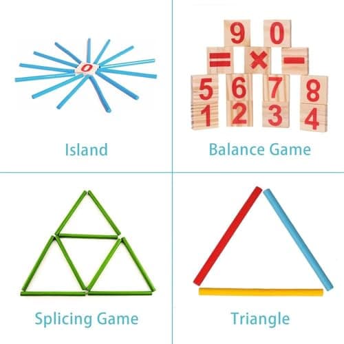 QHFlashbuy Jouet Montessori Mathématiques,Jeu Numérique Bâtons avec Blocs et Bâtons Comptage,Enfant Jeux Mathématiques Bois Bâtons 3 Ans et +