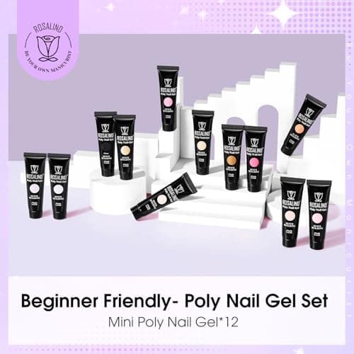 ROSALIND Gel pour Extension d’ongle 10ml, 12 Couleurs UV LED Rapide Construction Ongle Gel, Poly Ongle Gel pour les Débutant, Professionnel et Salon de Manucure, Gel Nail Art Set