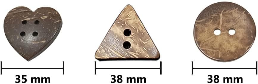 30 Boutons en Noix de Coco en Forme de Coeur, 35 mm, pour l'Artisanat, la Couture et la Décoration (Coco2, 35mm)