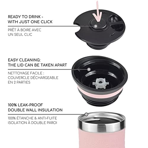 Milu Mug Isotherme Etanche 370ml, 450ml I Thermos Café-Thé I Tasse isolée pour café et thé à emporter, Double Paroi Isolée sous Vide, Acier Inoxydable I Tasse de voyage Chaud & froid (370ml, Rose)