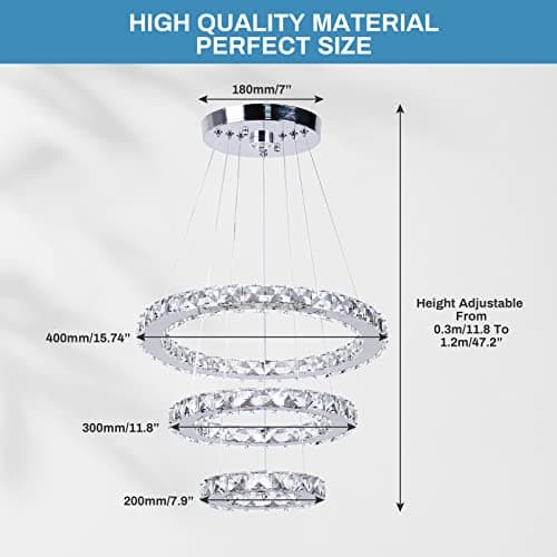 Cainjiazh Lustre moderne en cristal 3 anneaux LED ronds Lustre pendentif DIY en acier inoxydable ajustable Lustre plafonnier pour salle à manger chambre à coucher salon (Cool White)