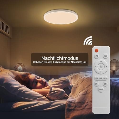 EXTRASTAR 24W 3000K-6500K Plafonnier LED Dimmable, 2200LM Luminaire Plafonnier avec Télécommande, Ø29cm Rond Lampe Plafond, Plafonnier Applicable Salon, Balcon, Chambre, Cuisine