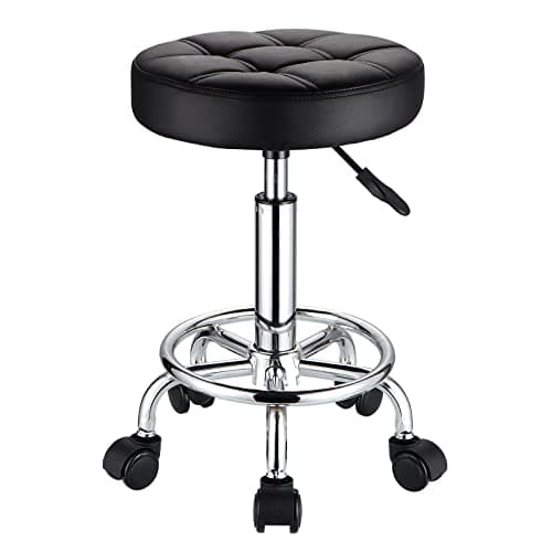 HMTOT Tabouret Rond pivotant à roulettes en Cuir synthétique avec Assise réglable en Hauteur Noir