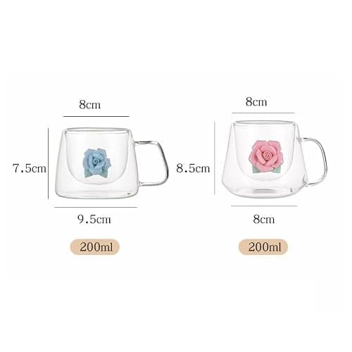 Bafnsiji 2pcs Tasses à café en Verre, Tasse de Verres Cappuccino Latte Macchiato, Tasses de Verres à café à Fleur à Double paroi, Tasses de Verres à Latte isolés, 200ml