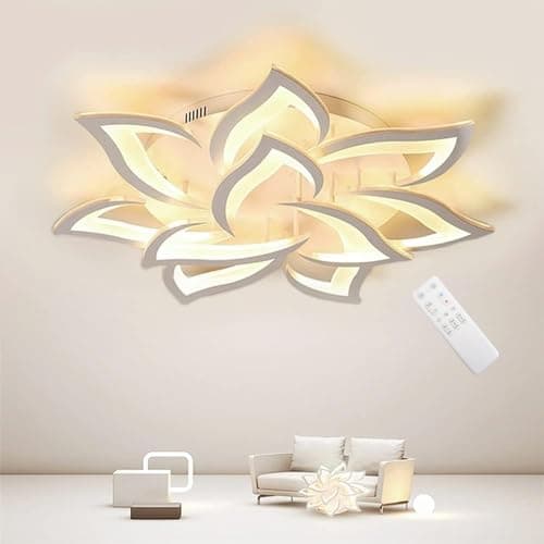 KAUCQI Lustre Salon Plafonnier LED, Moderne Petal Lampe De Plafond LED, Φ85CM 60W, Dimmable 3000K - 6000K, Panneau Acrylique Lumières de Plafond for Living Room, Hall d'entrée, Chambre