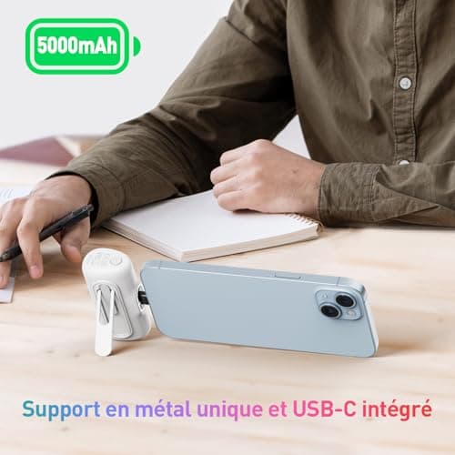iWALK Mini Batterie Externe avec Support, USB-C Power Bank, Charge Rapide 20W, 5000mAh, Affichage LED, Compatible avec iPhone 16/16 Plus/16 Pro/16 Pro Max/15 et Samsung S24/S23