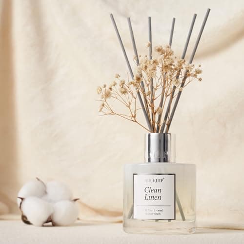 Airkeep Diffuseur de Parfum Clean Linen, Diffuseur Parfum Maison avec 8 Bâtonnets Diffuseur Parfum, Decoration pour Chambre, Salon, Salle de Bain, Bureau, 100ml