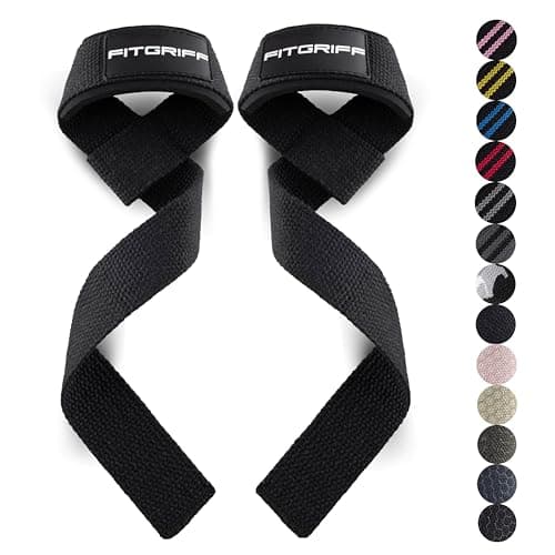 Fitgriff® Sangle de Tirage Musculation - Lifting Straps pour Fitness, Levage, Gym - Accessoires Salle de Sport (Black, Standard (plus de 16cm de poignet))