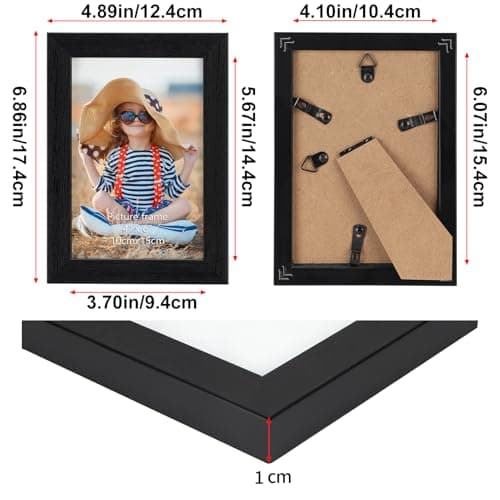EXYGLO Cadre Photo 10x15 cm Noir Lot de 7, Cadres Photo Mural et à Poser pour Chambre, Bureau, Salon et Gallerie