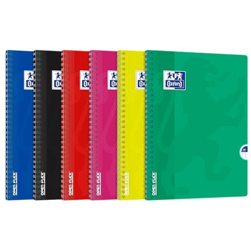 Oxford OpenFlex - Lot de 5 Cahiers à Spirales 24 x 32cm 100 Pages Grands Carreaux Seyès Couverture Polypro Couleurs Assorties
