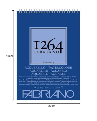 Unbekannt Honsell 19100650 Fabriano Watercolour Bloc de 30 feuilles de papier blanc naturel satiné à grain moyen sans acide pour toutes les techniques à sec 300 g/m2 Format A3