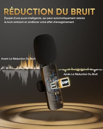 Micro Cravate sans Fil pour iPhone/iPad/Téléphone Android/Ordinateur Portable, IUMAKEVP Plug-Play Microphone à Clipser Revers avec Réduction du Bruit pour Enregistrement Vidéo/Vapeur en Direct(2 Mics)