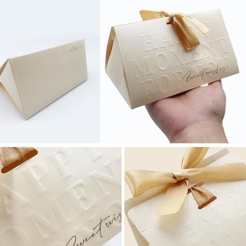 ONEBO 20 Pièces Boîte de Bonbons Mariage,Boîte Papier Cadeau,Boîtes Bonbons Papier,Boîtes à Dragées Mariage, Livré avec un ruban d'attache, Pour Cadeau De Bricolage(Champagne)