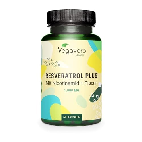 Trans Resveratrol 1000mg | UNIQUE : Le Seul Avec Nicotinamide & Pipérine | Anti Age + Antioxydant Puissant | Vegan & Sans Additifs | Vegavero®