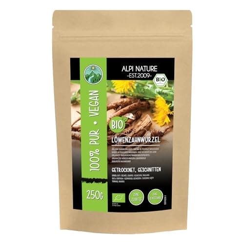 Pissenlit bio racine séchée et coupée (250g), Pissenlit racine de culture biologique contrôlée, Thé de pissenlit bio, Thé de racine de pissenlit 100% naturel, Vegan