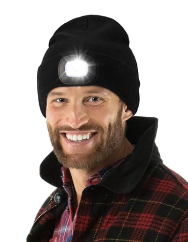 UNBON Cadeau Homme Original, Cadeau Noël Homme, Bonnet Lampe Frontale, Bonnet LED Rechargeable avec 3Luminosités, Idée Cadeau Homme Utile Bonnet avec Lumière, Cadeau Anniversaire pour Homme Femme Papa