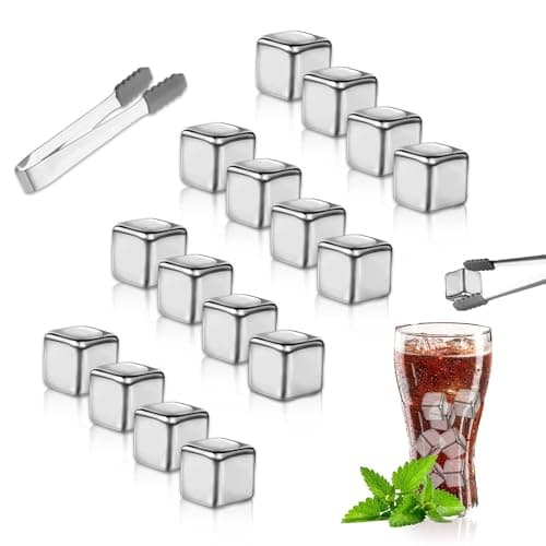 Elepl 16 Pièces Pierre a Whisky Glacon Reutilisable avec 1 Pince Glaçons en Pierre pour Whisky Set de Glacon Pierre Inoxydable Sans Dilution pour Vodka Vin Cocktail Jus de Boisson ou Limonade