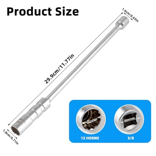 Clé à Bougie 14mm Douille de Bougie D'allumage,Magnétique Clé à Bougie Pivotant à 360 °,3/8 "Universelle Cle a Bougie,Douilles à Bougies Outil de Retrait de clé(Longue)