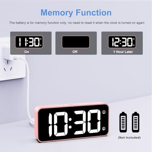 LATEC Réveil Numérique, Réveil LED avec Adaptateur, 0-100% Luminosité et Volume Réglable, 5,8" Grand écran Horloges avec 2 Alarmes, Fonction Snooze, 12/24H pour Bureau de Chambre(Rose)