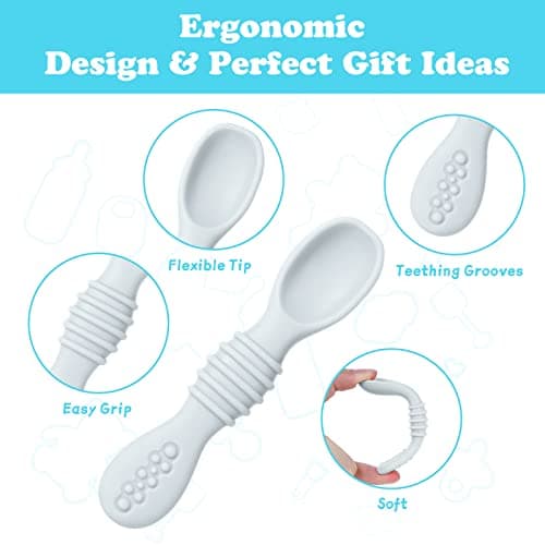 Vicloon Cuillere Bebe Apprentissage,3pcs Cuillères D'apprentissage pour Enfants et Bébé Ustensile D'apprentissage Adapté à Dentition Première Étape Recommandé par Experts Sevrage