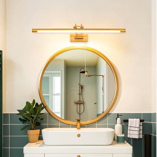 MantoLite 60CM 12W Applique Murale pour Tableaux et Vitrines, LED Miroir Salle de Bains Lumière Avec tête de Lampe Pivotante et Interrupteur Intérieur Éclairage, 3000K Laiton Lampes de Lecture