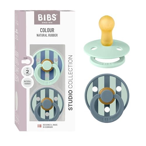 Tétine BIBS Colour Studio. Lot de 2 sucettes. Sans bisphénol A, Téterelle ronde. Latex de caoutchouc naturel, Fabriqué au Danemark, Taille 2 (6-18 mois), Block Nordic Mint Petrol