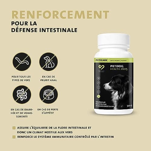Peticare vermifuge poudre pour chiens | Cure contre les vers efficace à base de plantes | préventif & aigu | Remède comme complément alimentaire avec des ingrédients 100% naturels | petDog Health 2605