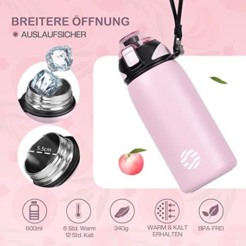 FJbottle Gourde Isotherme - 400ml/600ml/800ml/1L - Bouteille Isotherme Gourde Inox Bouche Standard, Gourde Sport Étanche, Gourde Enfant sans BPA, pour Sport, Gym, Voyage