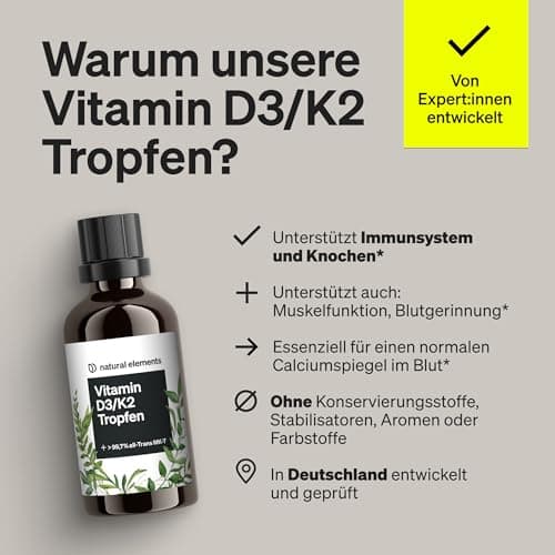 Gouttes de vitamine D3 et K2 50 ml – premium : >99,7% all-trans (K2VITAL® de Kappa) + D3 hautement biodisponible – produit testé en laboratoire, fortement dosé, liquide