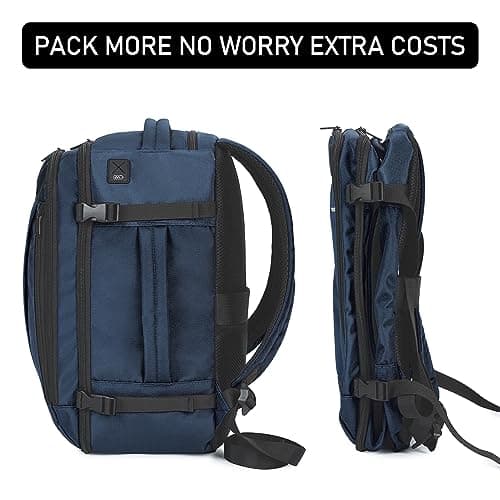 ECOHUB Bagages Cabine 40x20x25 Sac a Dos Voyage Ryanair sous Siège 13 Poches Sac a Dos Cabine Avion Valise Cabine Femme Homme Petite Sac Cabine Recyclable Pet Ecologique 20L Loisir, Brevetée, Bleu