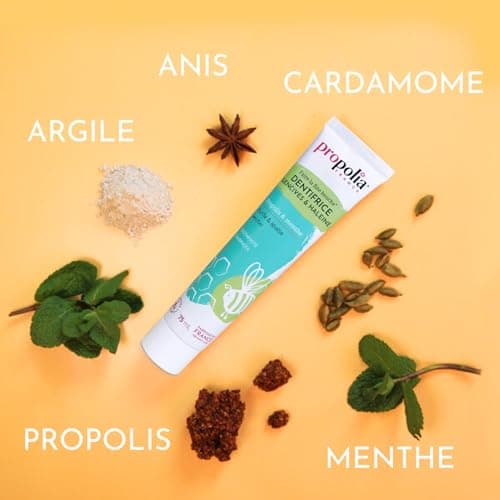 PROPOLIA - Dentifrice Antibactérien pour Gencives sensibles - Soin naturel à la Propolis et Menthe - Action contre les caries & le tartre - Sans fluor - Fabriqué en France - 75 ml
