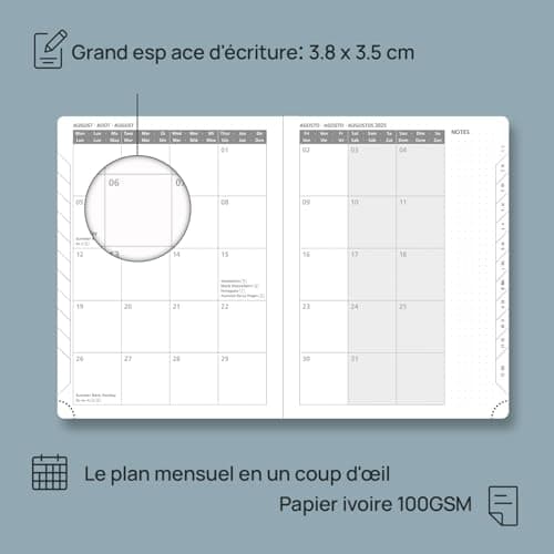 POPRUN Agenda 2025 Semainier et Carnet de Notes Moyen 22 x 16,5 cm - Couverture en Cuir Weekly Planner D'Jan 2025 à Déc 2025, Onglets Mensuels, Papier 100 g/m2, Rose Doux-SPK