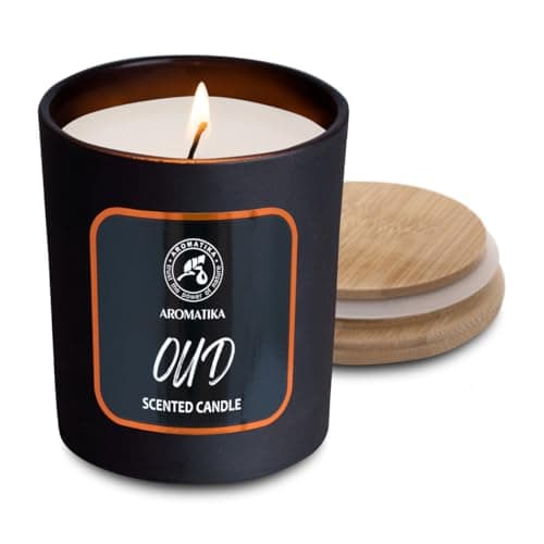 AROMATIKA trust the power of nature Bougie Parfumée Oud 200g - Bougie Aromathérapie - Bougie de Cire de Soja - Désodorisant pour la Maison - Bougie Parfumée en Jarre - Cadeau pour Hommes