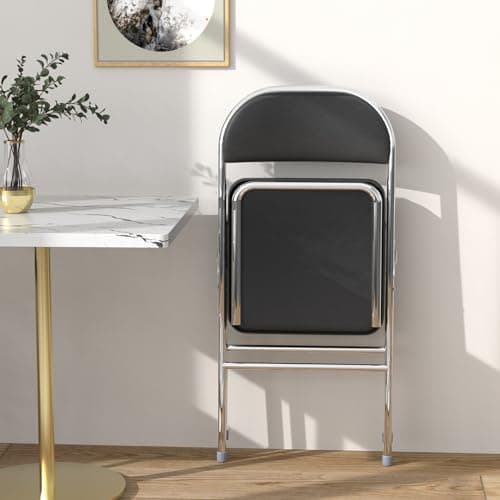 Lot de 4 chaises Pliantes chaises de Salle à Manger Confortables en Cuir avec Coussin épais - pour Cuisine, intérieur, extérieur, Salle de conférence - Noir | Chaise pliante en cuir, chaises de salle à manger pliantes pour cuisine, intérieur, extérieur, salle de conférence