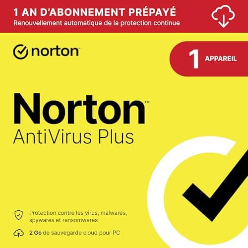 Norton Antivirus Plus 2025| 1 Appareil | 1 An d'Abonnement en renouvellement automatique| PC/Mac| Téléchargement