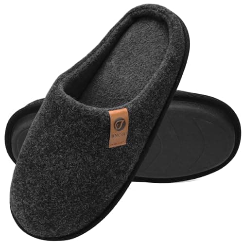 ONCAI Chaussons Homme Pantoufles à Hiver Chaussures Chaudes pour La Maison en Mousse à Mémoire de Forme, Laine en Peluche Doublée Avec Semelle en Caoutchouc Antidérapante Pur Noir Taille 43