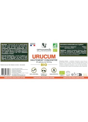 Urucum BIO | Soleil, Bronzage | Haute Concentration, 1% bixine | 100% Naturel et Vegan | 90 gélules | Fabriqué en France | Qualité Supérieure