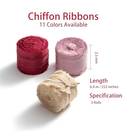 Ruban Cadeau Ruban Mousseline Mauve, 2.5cm x 6.4m Ruban de Décoration, MORSUNBELA Ruban de Noeud, Décoration Ruban Tissu pour Mariage fête Valentin Anniversaire Cadeaux - 3 rouleaux