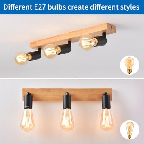ANWIO Plafonnier Spots, 3 Spots de Plafond Led Intérieurs Base E27, Spots de Plafond Noirs avec Base Rectangulaire, Spots de Plafond LED Rotatifs (Sans Ampoules).