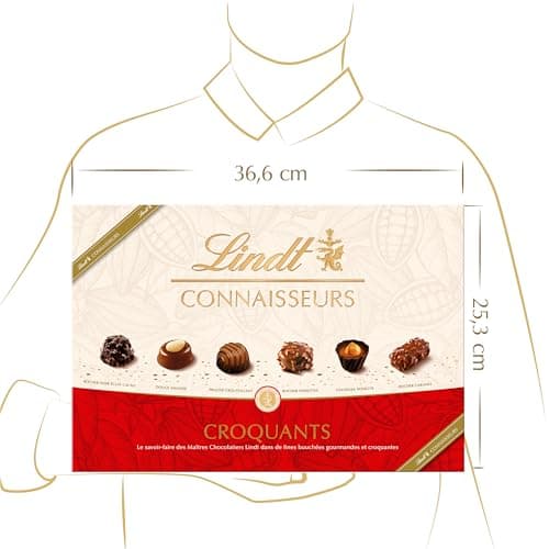 Lindt - Boîte CONNAISSEURS Croquants - Assortiment de Chocolats au Lait, Noirs et Blancs - Idéal pour Noël, 405g