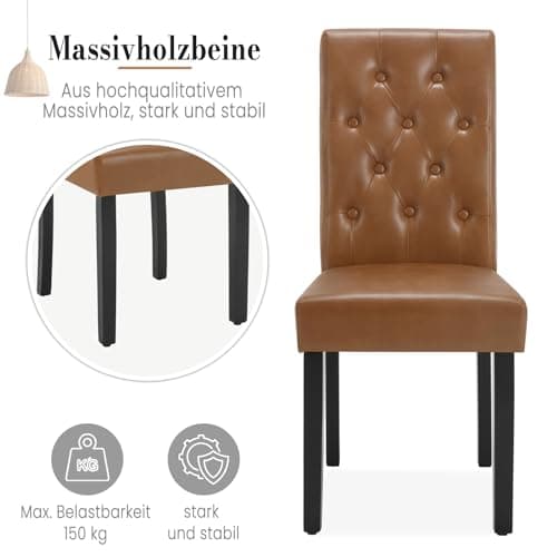 WOLTU Lot de 4 Chaises de Salle à Manger, Chaise de Salon avec Dossier Haut, Chaise de Cuisine Rembourrée, Chaise en Similicuir avec Pieds en Bois Massif, Marron, EZS20br-4