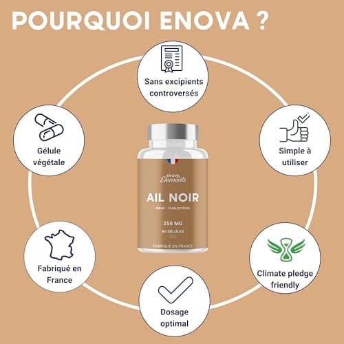 AIL NOIR FERMENTÉ | Standardisé en S-allyl-cystéine | Circulation Sanguine, Cœur | 250 MG Hautement dosé | 60 gélules Inodore | Complement alimentaire | Fabriqué en France