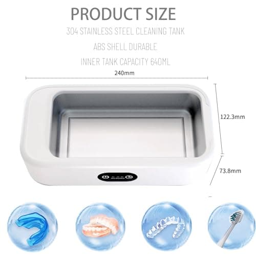 640ML Nettoyeur Ultrasons, 49000 Hz Nettoyeur Ultrasons Lunettes avec 3 Modes de Nettoyage, pour lunettes bijoux montres prothèses dentaires pièces de monnaie, prothèses dentaires