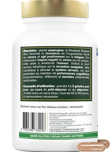 Rhodiola Rosea BIO | Extrait Concentré (rosavine + salidroside) | 100% Naturel | Adaptogène, Anti-stress, Équilibre Émotionnel | 90 gélules vegan | Fabriqué en France | Qualité Supérieure