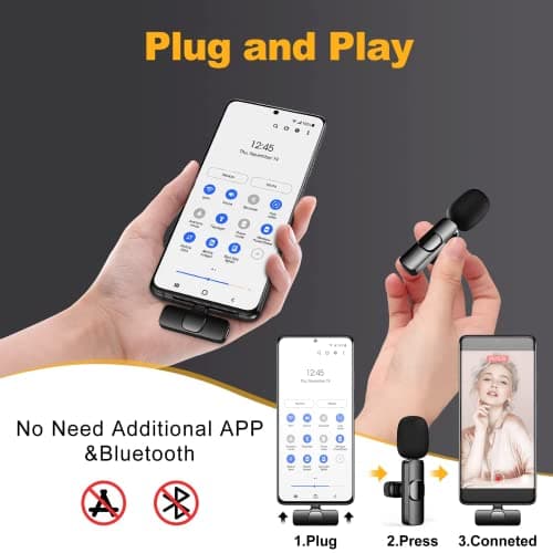Micro Cravate sans Fil pour iPhone/iOS/Android, Micro Cravate Portable Plug & Play réduction du Bruit pour Youtube, Facebook, Twitter, Tiktok Video et La Diffusion en Direct(Adaptateur Inclus)